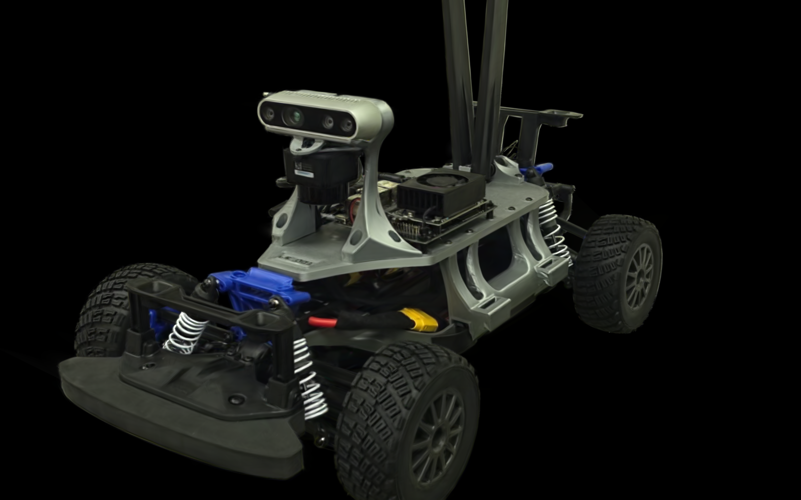 The GOAT Racer: a Traxxas rally chassis carrying a Jetson Orin, a depth camera and a lidar